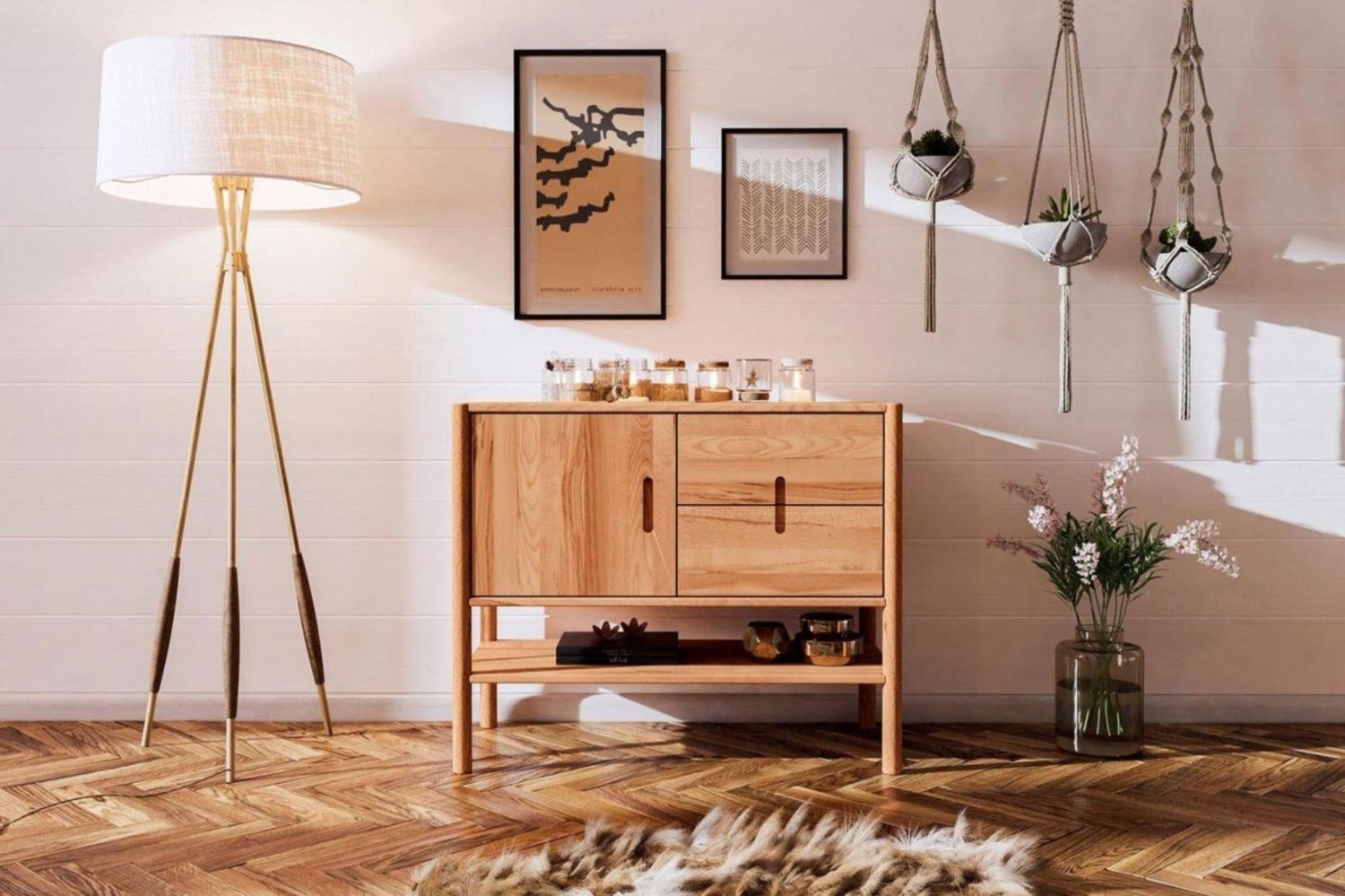 Kommode Schrank SAGA Buche massiv 97x84x46 cm Bild 1