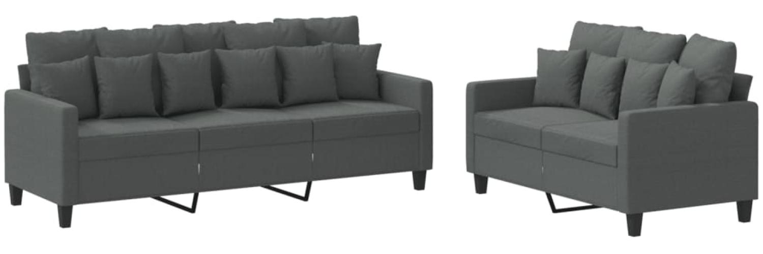 vidaXL 2-tlg. Sofagarnitur mit Kissen Dunkelgrau Stoff 3201665 Bild 1