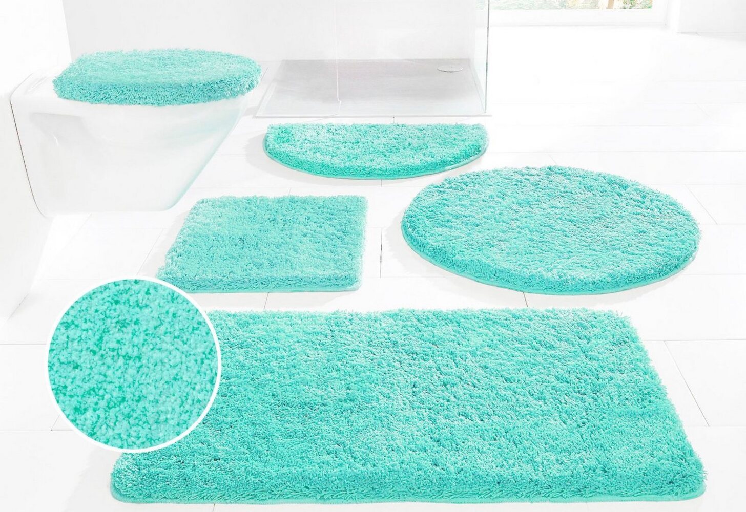 my home Badematte Sanremo, Badvorleger, Badezimmer Teppich, sehr weich, Höhe 30 mm, rutschhemmend beschichtet, fußbodenheizungsgeeignet, schnell trocknend, Polyester, rechteckig, 3-tlg. Hänge-WC Set, Badteppich, unifarben, rechteckig, rund & als 3-tlg.... Bild 1