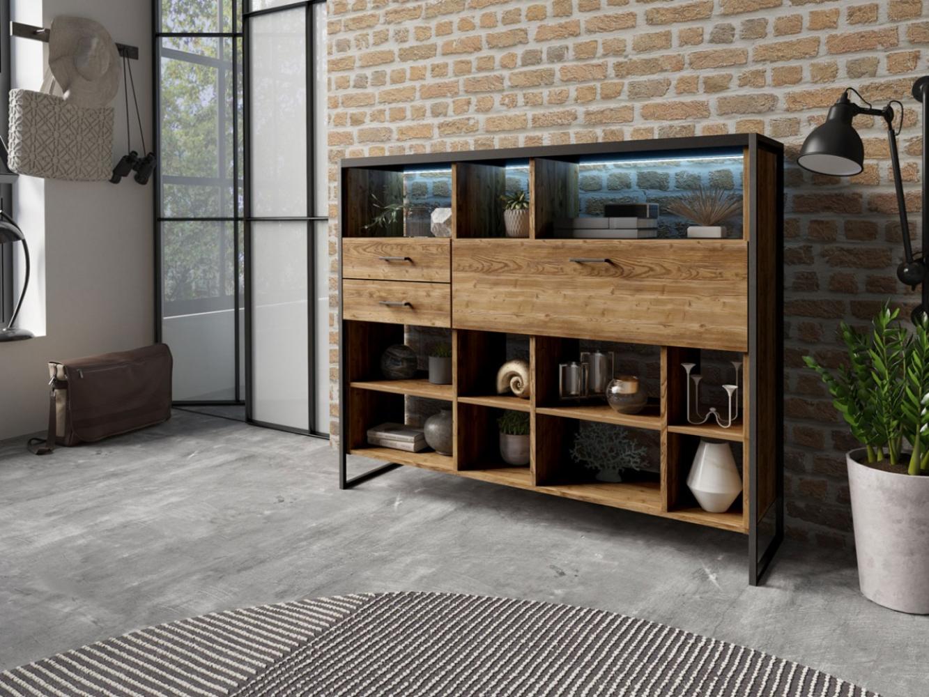Bücherregal "Tarabo" Stauraumschrank 154cm appenzeller fichte schwarz Industrial-Design Bild 1