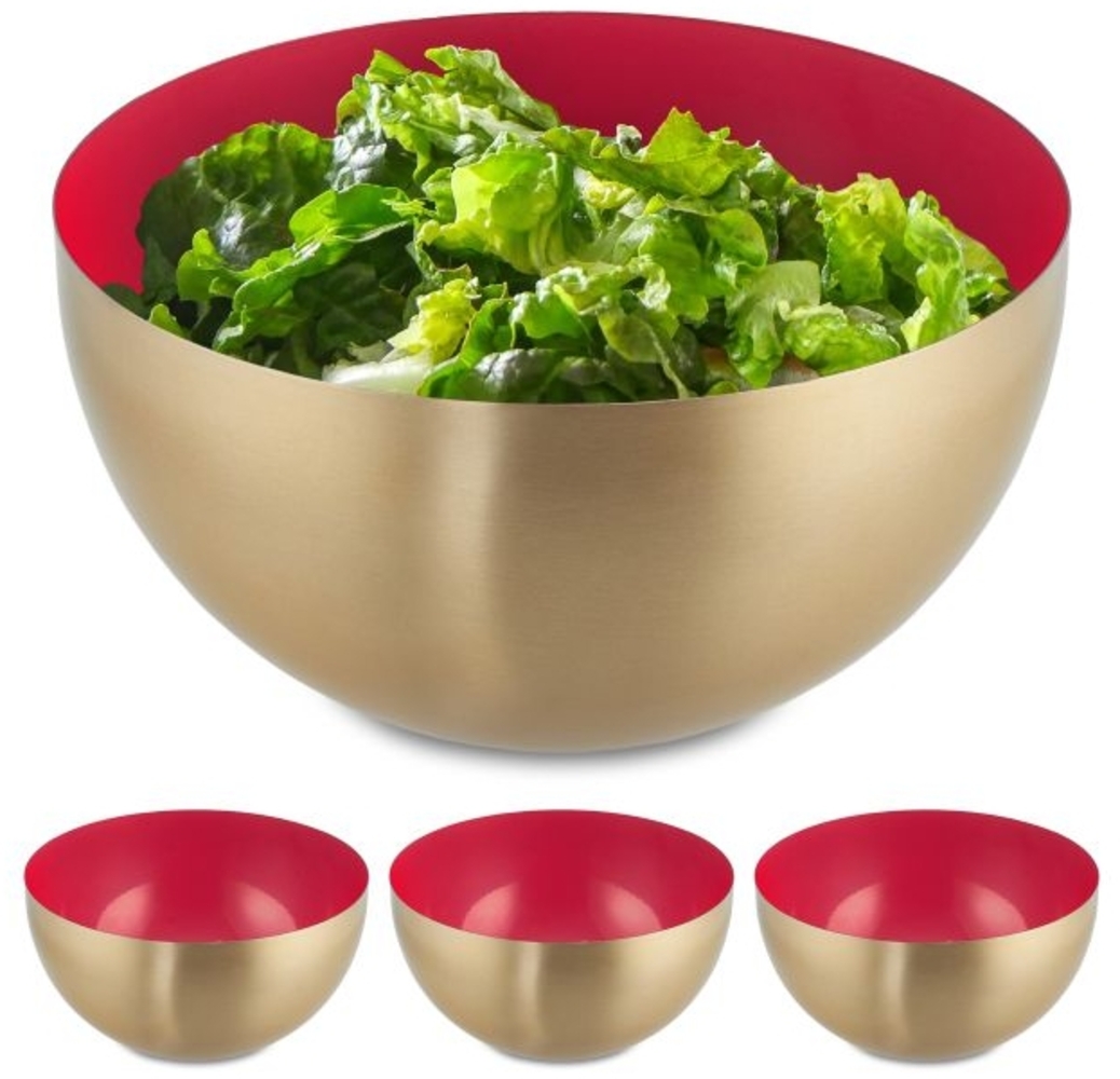 4 x Salatschüssel aus Edelstahl rot/gold Bild 1