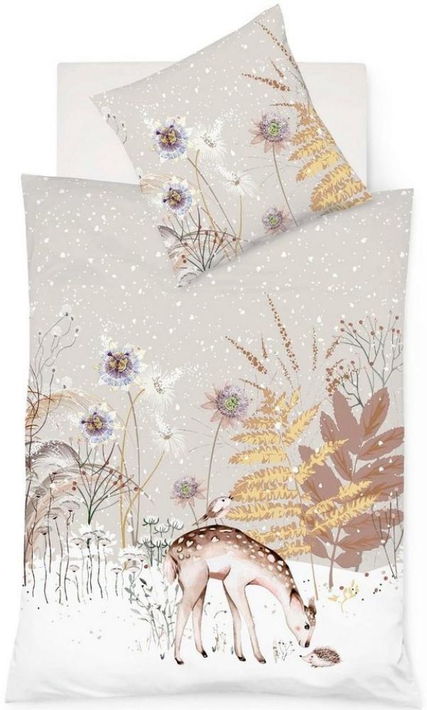 Fleuresse Aspen Biber Bettwäsche 135x200 Rehe Bäume Winter Igel beige 434372-7 Bild 1