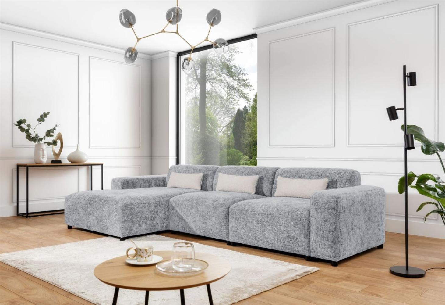 Ecksofa Designersofa ROMY MAX in Stoff Enjoy Me Hellgrau Ottomane Links Bild 1