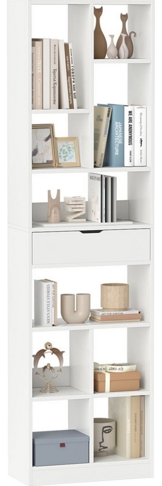 COSTWAY Bücherregal, mit Schublade, Standregal mit 10 offenen Fächern, weiß Bild 1
