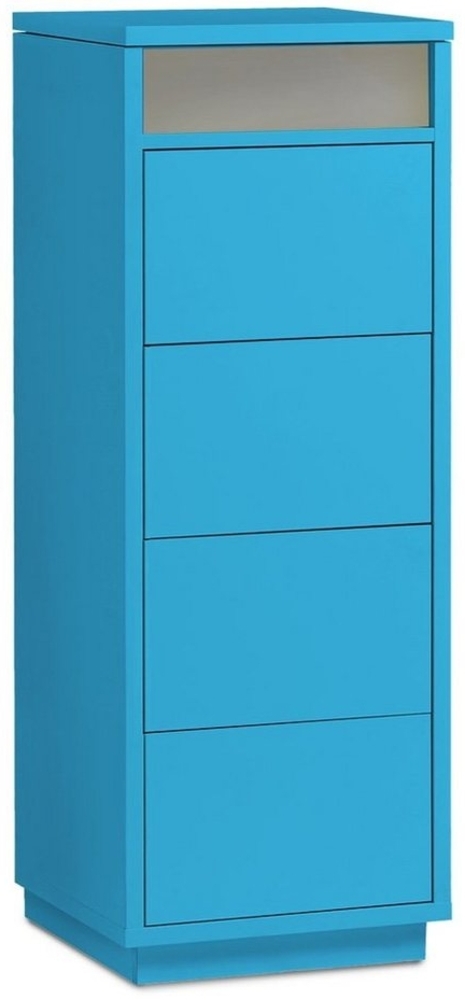 Kommode mit 4 Schubkästen, Klapp-Deckel & Dokumenten-Ablage mit Glasfenster - Schubladen-Turm - Push-To-Open Sideboard türkis-blau Bild 1