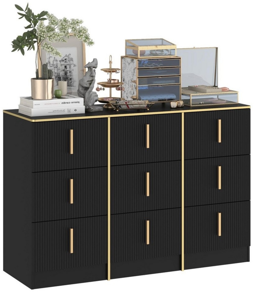 FUFU&GAGA Kommode mit 9 Schubladen, mit goldenen Metallgriffen,120 x 40 x 80 cm, MDF Bild 1