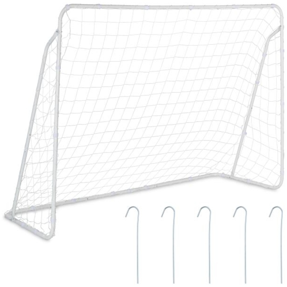 Relaxdays Fußballtor, Stahl weiß, 153 x 217 x 75 cm Bild 1