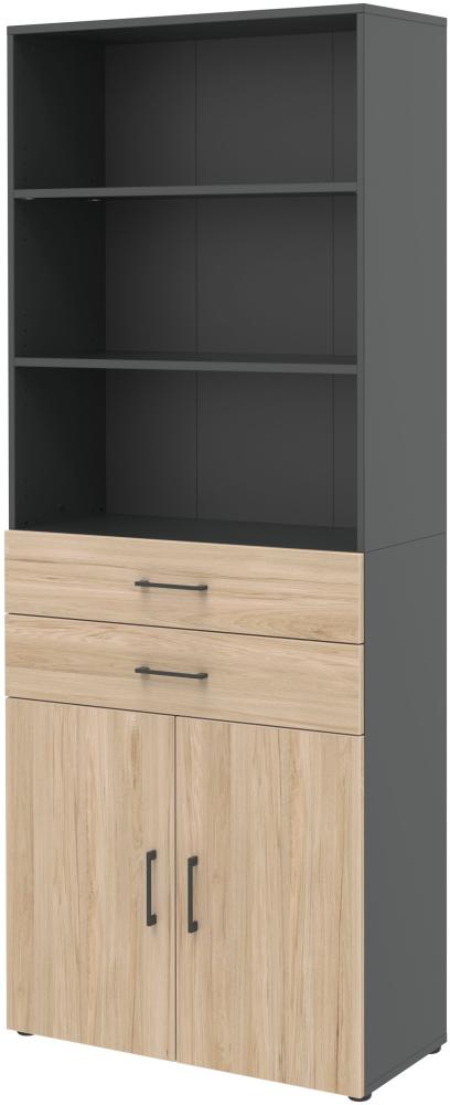 Aktenschrank IX - Zweitürig, Schubkästen, offene Fächer - Anthrazit/Hickory Bild 1