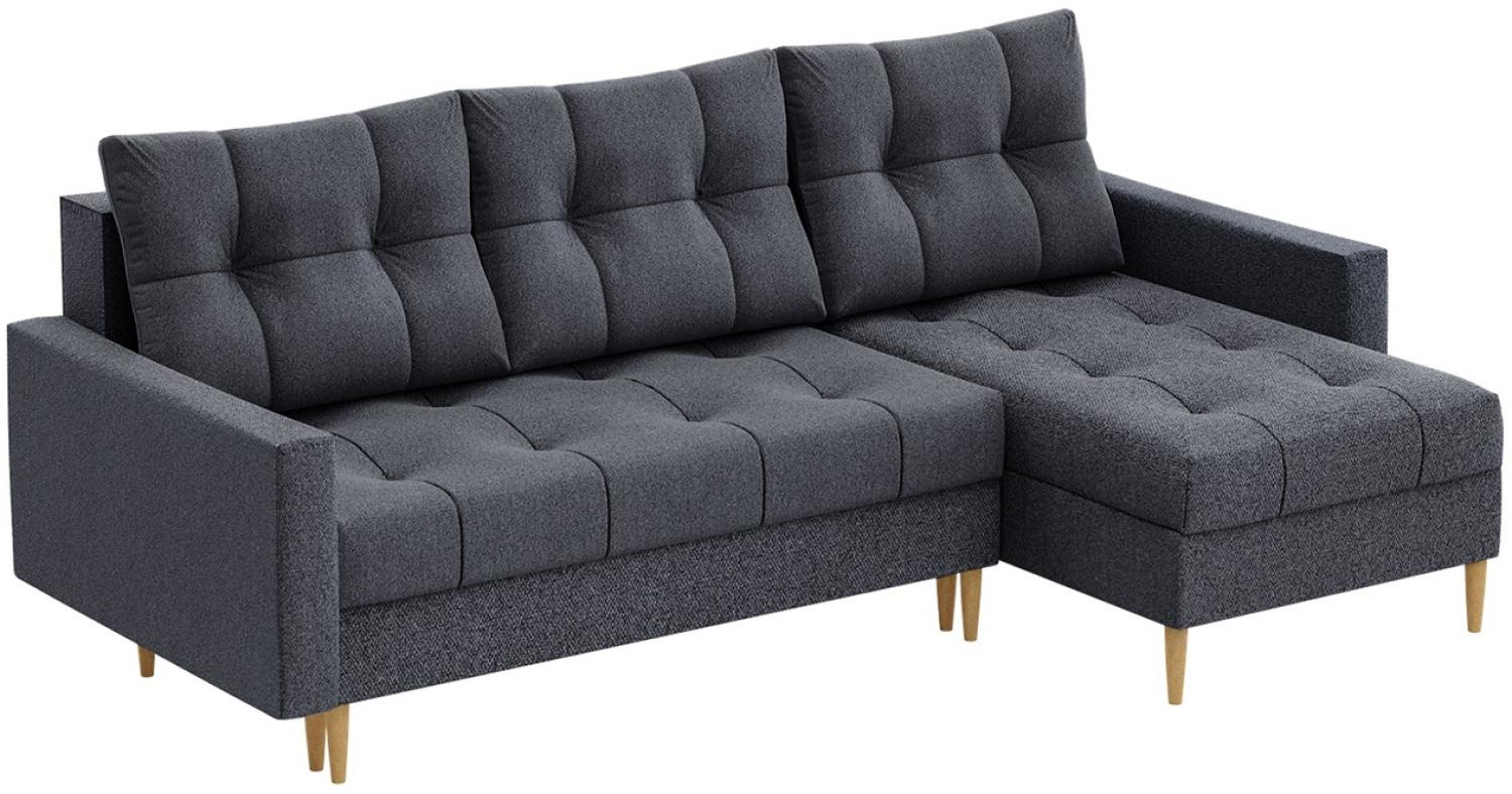 MEBLINI Schlafcouch mit Bettkasten - SCANDO - 220x140x75cm - Dunkelgrau Stoff - Kleines Ecksofa mit Schlaffunktion - Sofa mit Relaxfunktion und Kissen - Kleine Couch L-Form - Eckcouch Bild 1