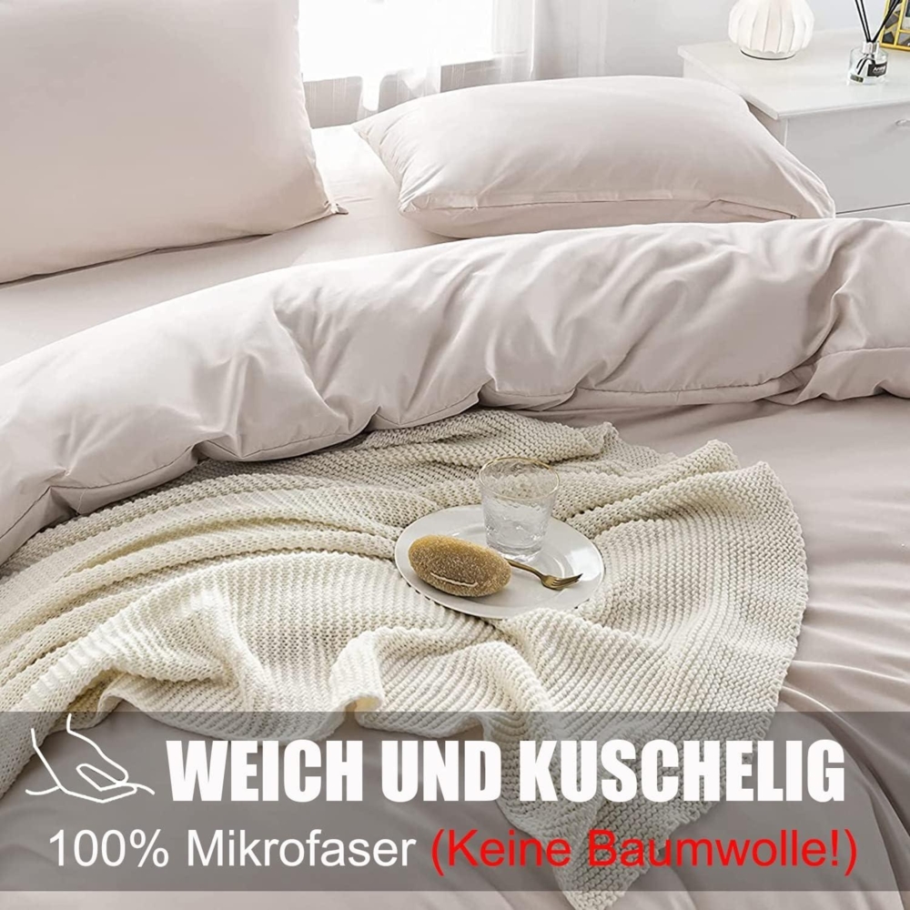 Soifox Bettwäsche 220x240 Beige Mikrofaser bügelfrei 2 tlg. Set Bild 1