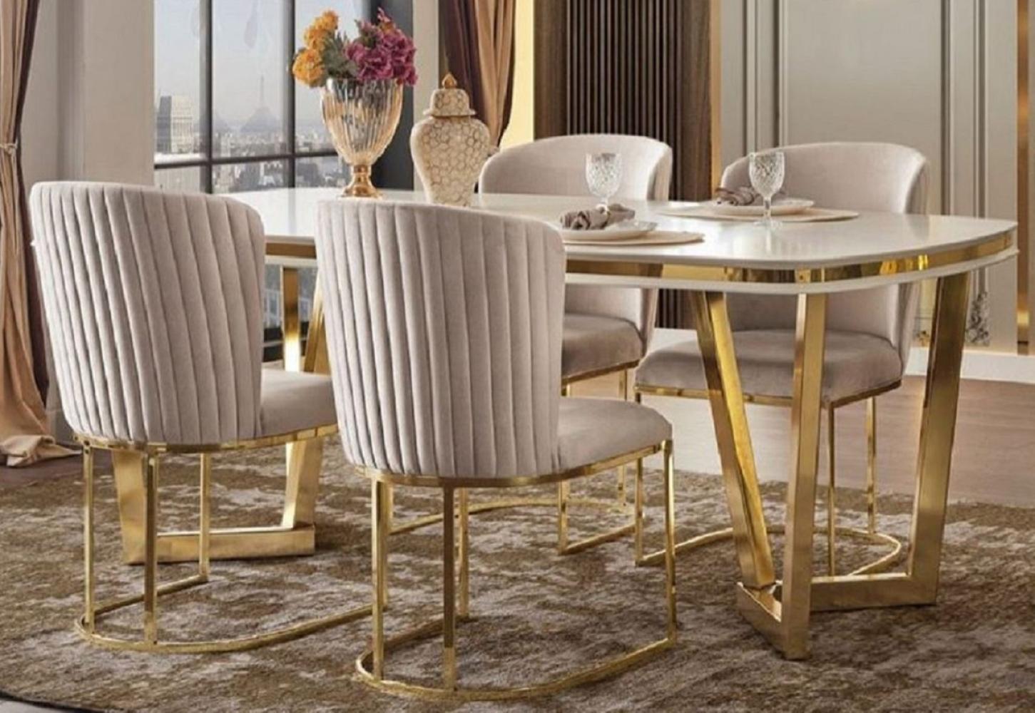 Casa Padrino Luxus Esszimmerstuhl 4er Set Grau / Gold 66 x 52 x H. 90 cm - Luxus Esszimmer & Restaurant Möbel Bild 1