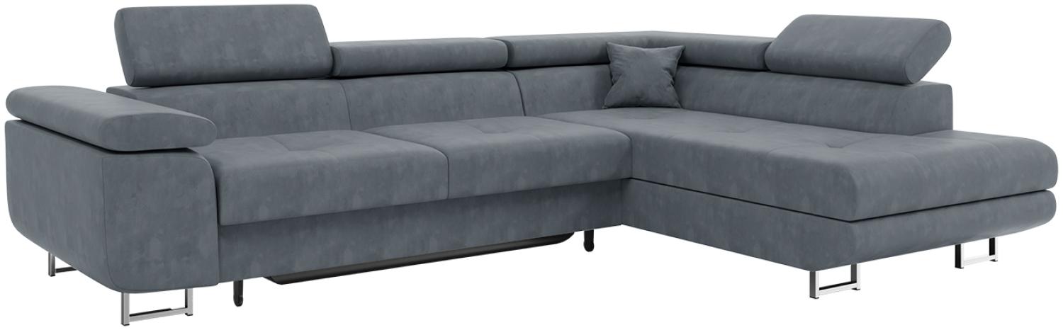 MEBLINI Schlafcouch mit Bettkasten - CARL - 272x202x63cm Rechts - Grau Samt - Ecksofa mit Schlaffunktion - Sofa mit Relaxfunktion und Kopfstützen - Couch L-Form - Eckcouch - Wohnlandschaft Bild 1