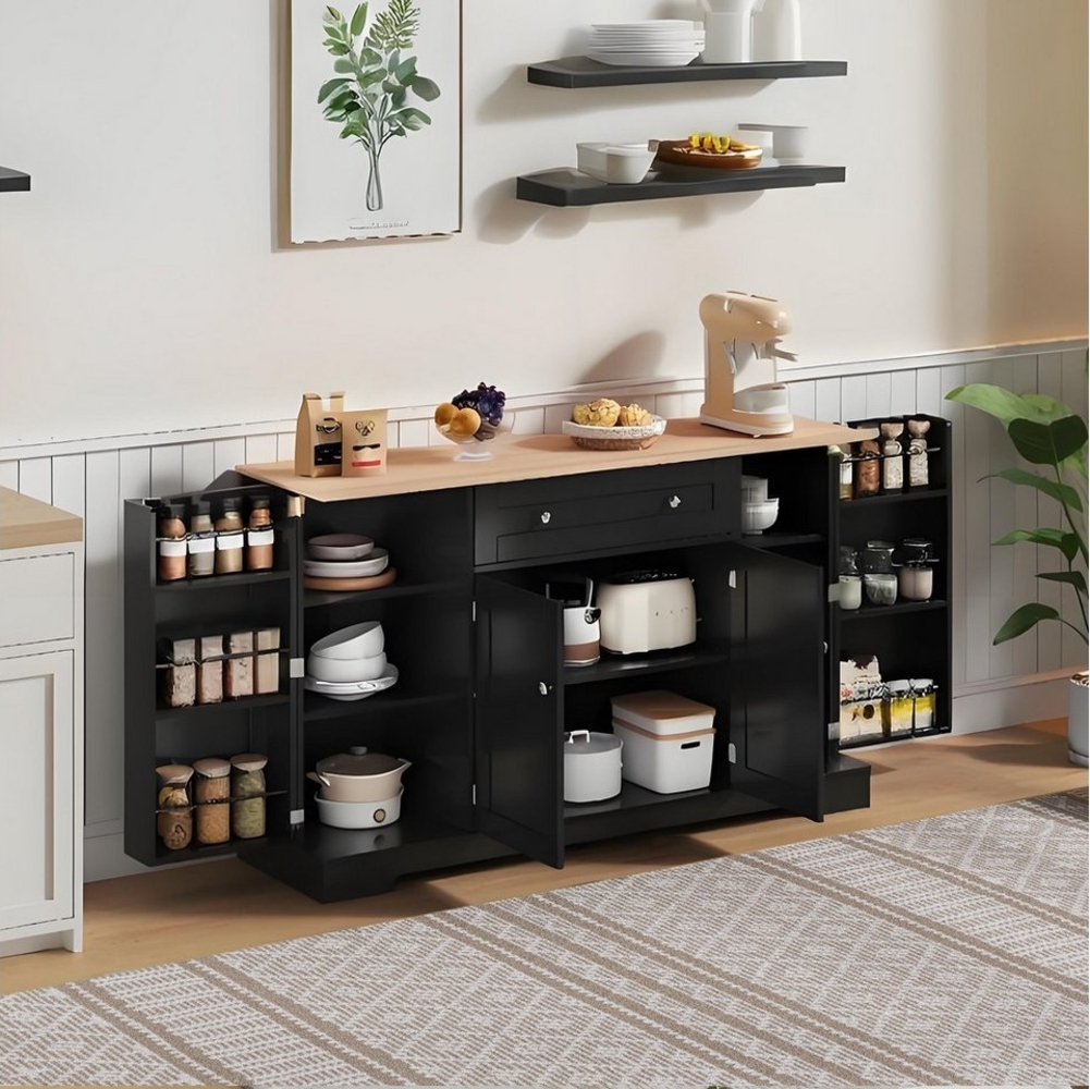 Flieks Küchenbuffet Küchenschrank mit Arbeitsplatte und verstellbaren Einlegeböden (1-St, B138/T40/H85 cm) Sideboard Kommode Mehrzweckschrank mit Schublade und Regaltüren Bild 1