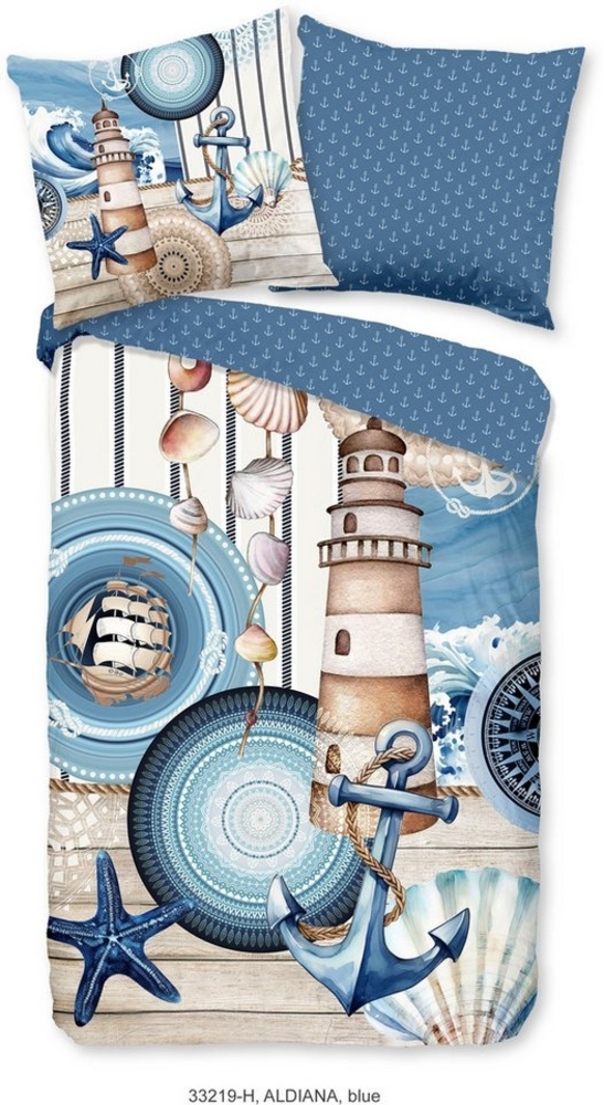 hip Mako Satin Bettwäsche 200 X 200 cm + 2- 80 X 80 cm Aldiana mandalas/ maritime blau Bild 1