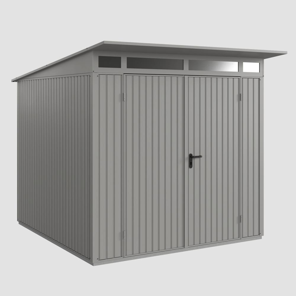 Hörmann Ecostar Metall-Gerätehaus Trend mit Pultdach Typ 2, 238 x 238 cm , graualuminium, 5,7 m²,2-flüglige Tür Bild 1