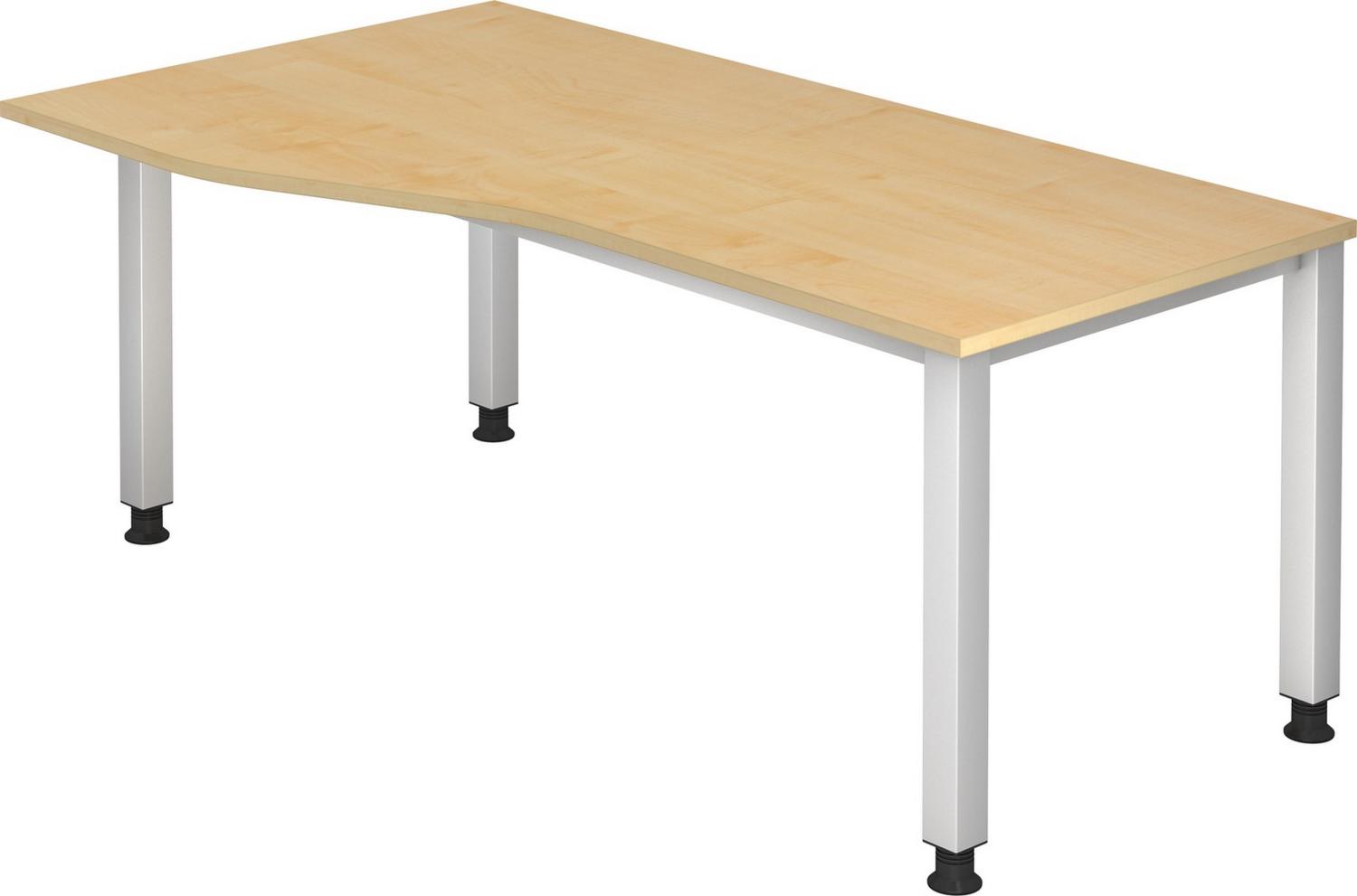 bümö Schreibtisch Q-Serie höhenverstellbar, Tischplatte 180 x 100 cm in Ahorn, Gestell in silber, QS-18-3 Bild 1