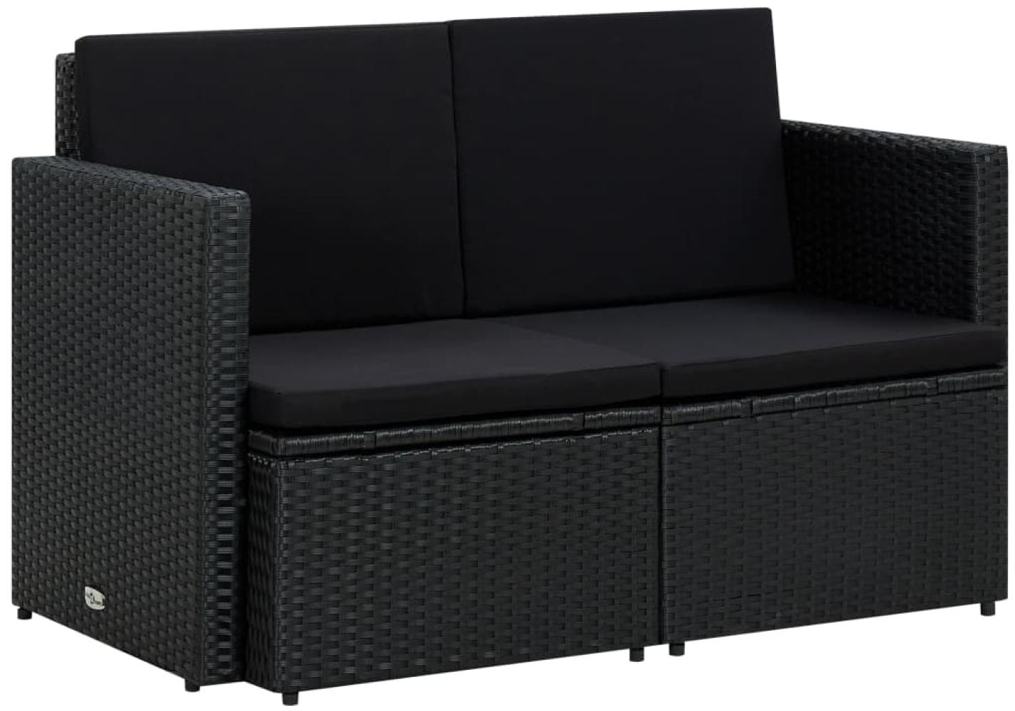 vidaXL 2-Sitzer-Gartensofa mit Auflagen Schwarz Poly Rattan 45784 Bild 1