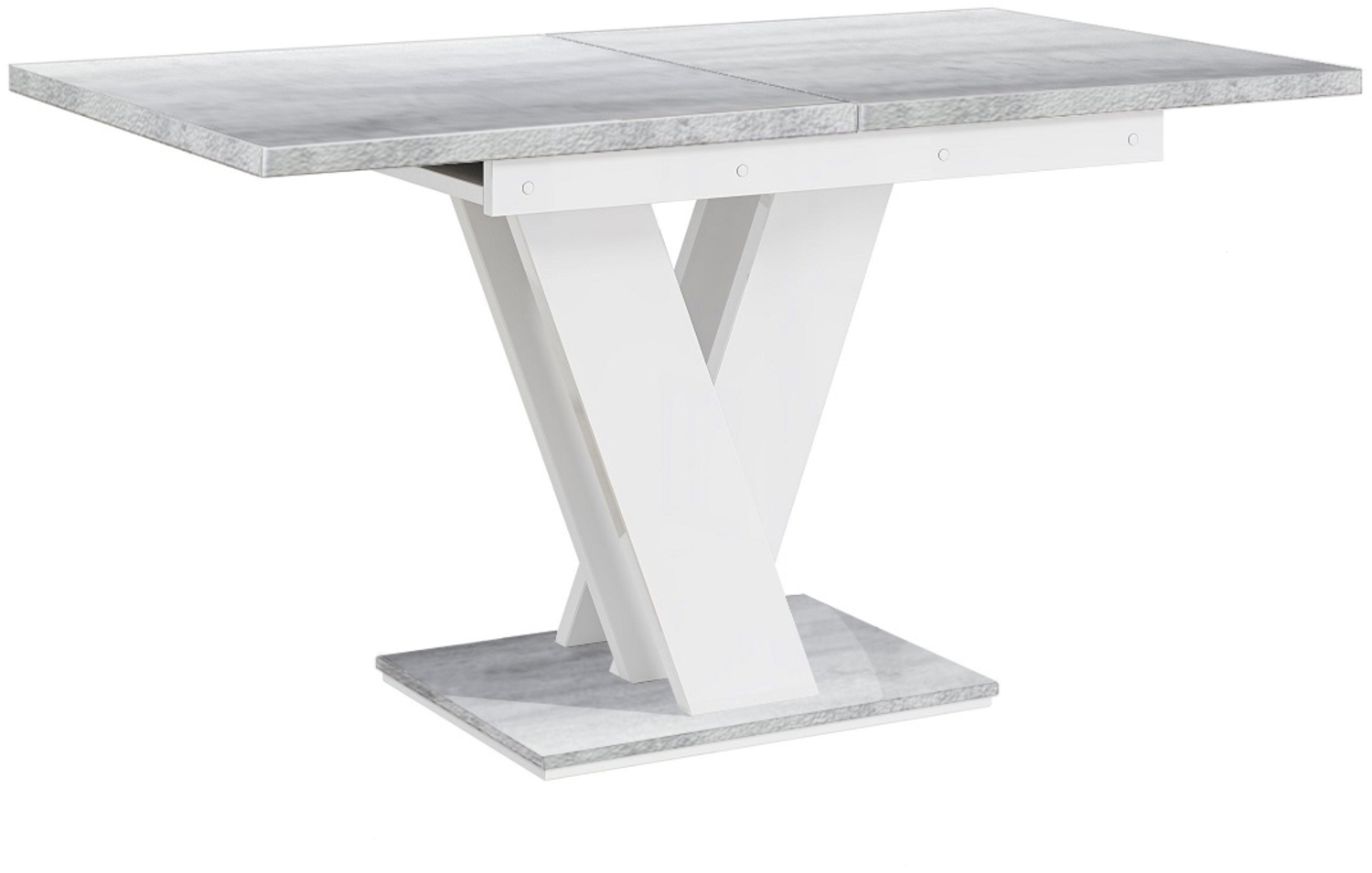 MEBLINI Esstisch Ausziehbar - 120-160x80x75cm - MASIV - Weiß Hochglanz/Betonoptik - Esszimmertisch Modern - Küchentisch - Säulentisch - Ausziehtisch - Dining Table Bild 1