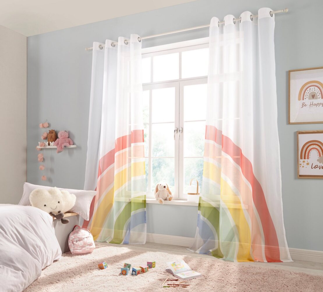 Lüttenhütt Gardine Regenbogen, Ösen (2 St), transparent, Voile, Kindergardine, bedruckt, gewebt, 2-er Set Bild 1