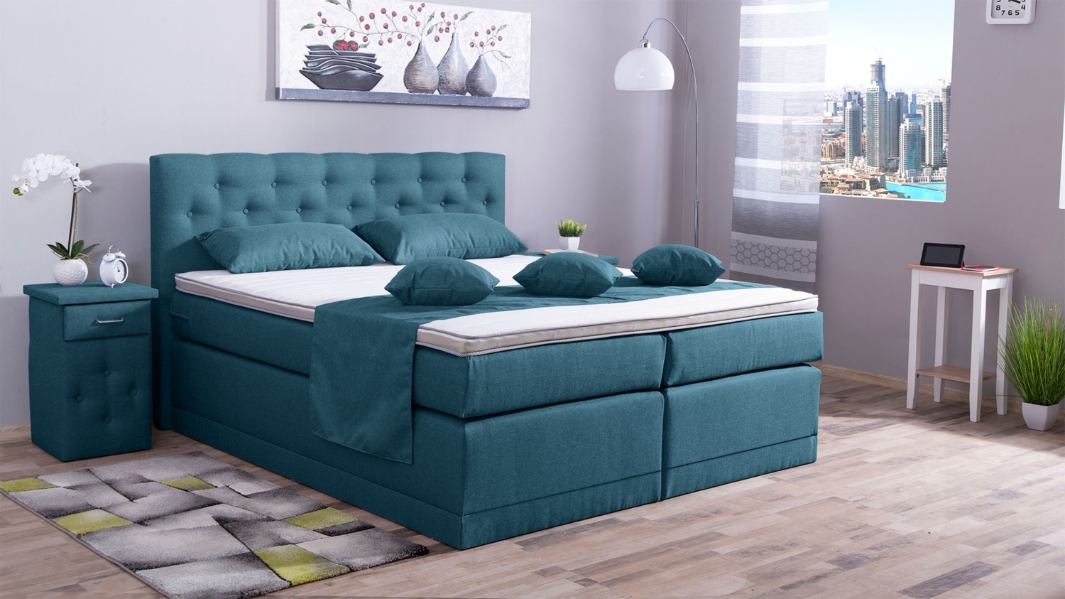 Meisterbetten Boxspringbett Babo 240x220 in WT-Blau, Matratzenbezug Nano, Komfortschaum-Topper Bild 1