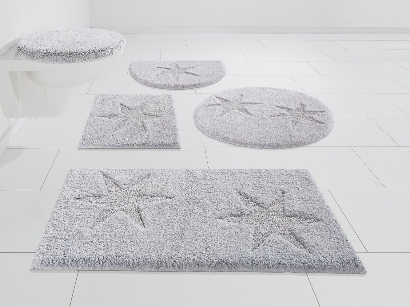 andas Badematte Marie, Höhe 13 mm, rutschhemmend beschichtet, fußbodenheizungsgeeignet, strapazierfähig, Baumwolle, halbrund, Badteppich, Stern Motiv, Hoch-Tief-Struktur, auch als Set Bild 1