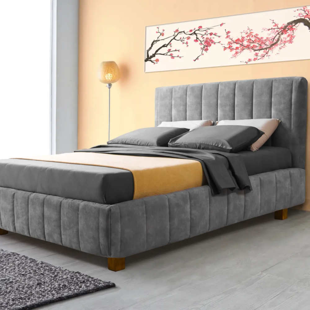 Letti Moderni Polsterbett Calma 160x200 Plüsch Ash Warm Gray – Eleganz & Komfort für Ihr Schlafzimmer - 160x200 Bild 1