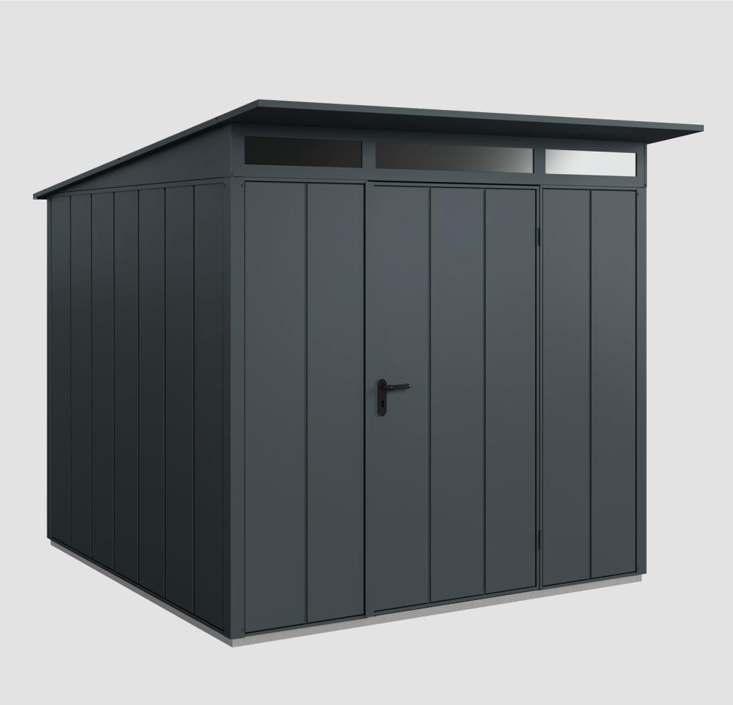 Hörmann Ecostar Metall-Gerätehaus Elegant mit Pultdach Typ 2, 238 x 238 cm , anthrazitgrau, 5,7 m²,1-flüglige Tür Bild 1