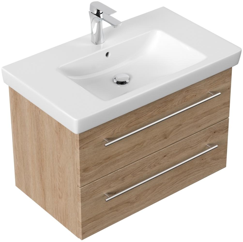 Badmöbel mit Villeroy & Boch Subway 2.0 Waschbecken 80 cm SoftClose eiche hell : Eiche hell Bild 1