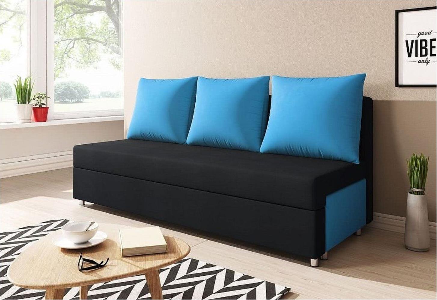 Sofa Schlafsofa inklusive Bettkasten AGNES Schwarz / Blau Bild 1