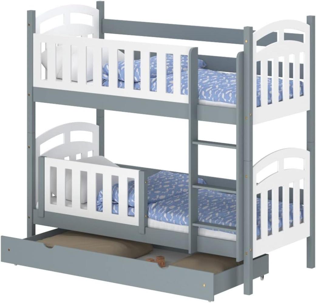 WNM Group Hochbett mit Rausfallschutz und Schublade Suzie - aus Massivholz - Hochbett Kinderbett fr Mdchen und Jungen - Absturzsicherung Hochbett - Kinderhochbetten 200x90 cm - Grau Bild 1