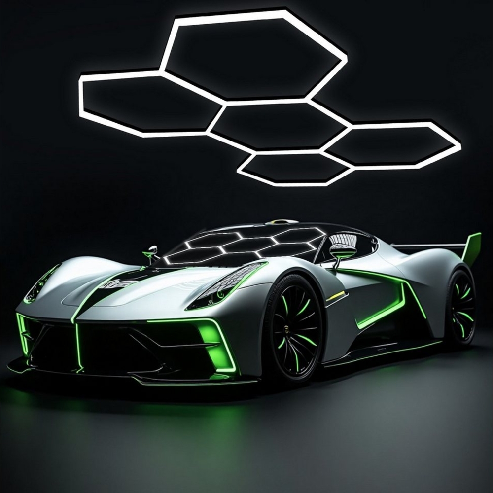 WILGOON Deckenleuchte 5x LED Hexagon Beleuchtung-24pcs Röhrenleuchten, LED Garage Light, 192W 23040LM, LED fest integriert, Kaltweiß, Wabenlicht LED-Leuchte für Garage, Werkstatt, Fitnessstudio, Keller Bild 1