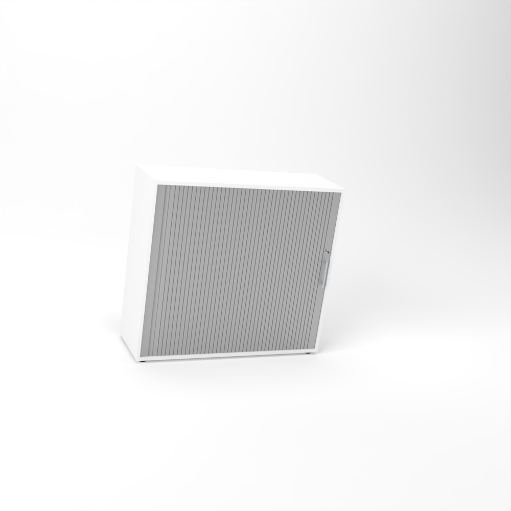 Rheinland Möbel Querrollladenschrank Rollino 120×40×110 cm – abschließbarer Rollladenschrank 3OH in Weiß/Silber mit Metall-Bogengriff Bild 1