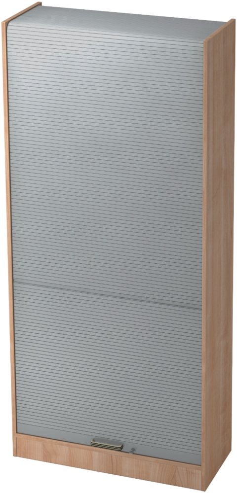 bümö Rollladenschrank in Nussbaum/Silber mit Streifengriff - Vertikal Jalousieschrank 90 cm breit, Aktenschrank abschließbar, Büroschrank für Ordner & Co, SET90-N-S-SG Bild 1