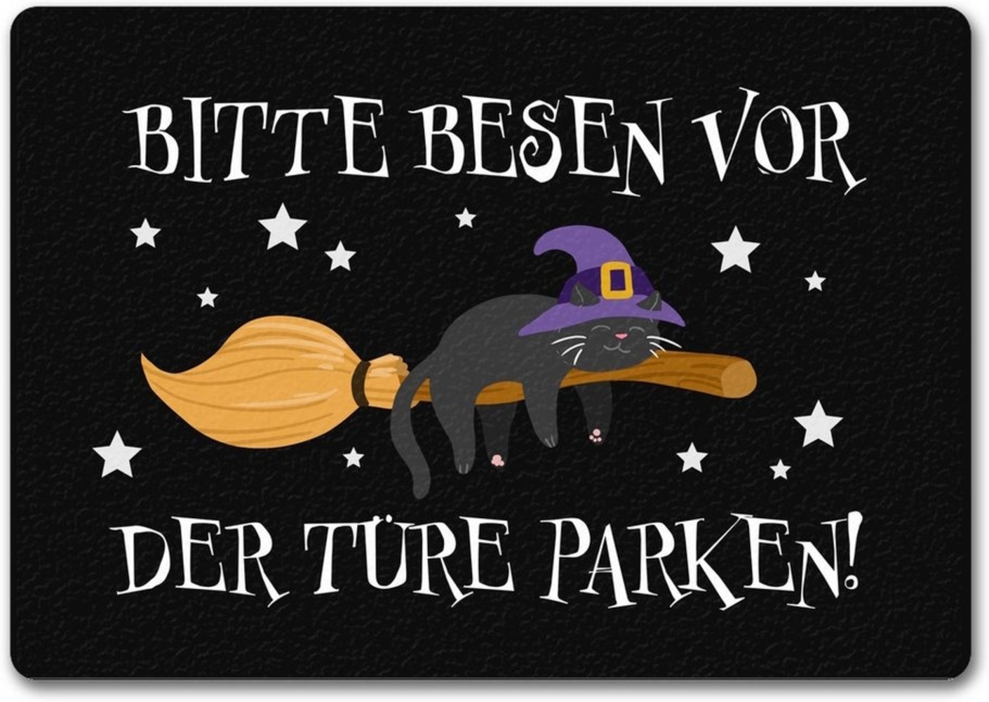 speecheese Fußmatte Hexen Katze auf Besen Fußmatte in 35x50 cm ohne Rand Bitte vor der Bild 1