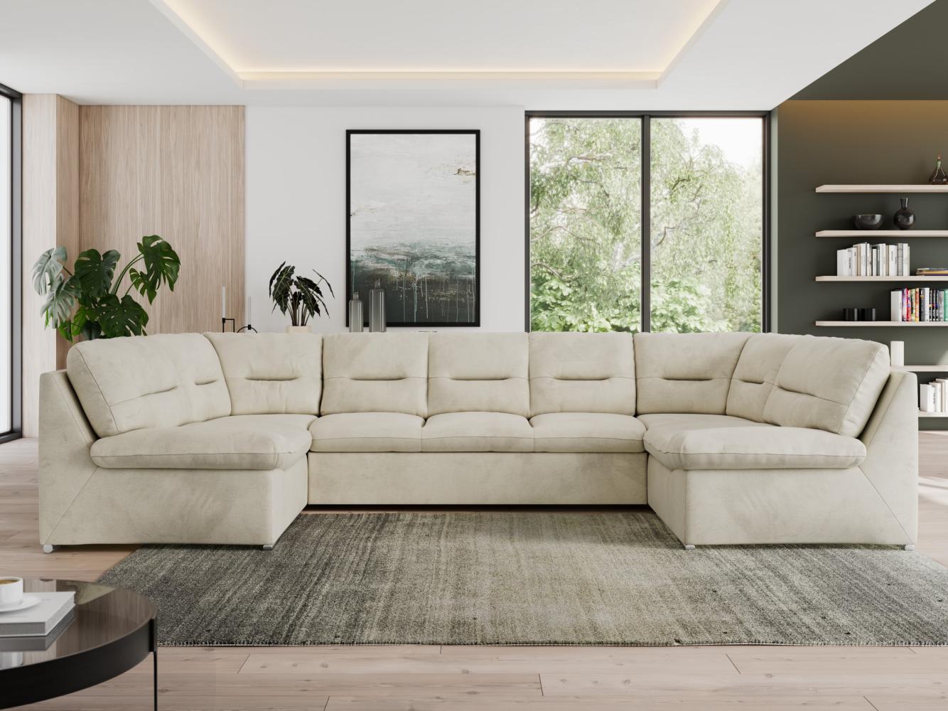 U-förmige Ecksofa, Bigsofa mit schlaffunktion, Wohnlandschaft XXL - MORBIDO U - Beige Velours Bild 1