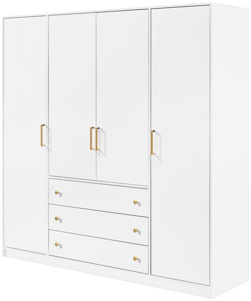 Deine Möbel 24 Kleiderschrank CLASSIC D4 Kleiderschrank mit Schubladen mit 4 Drehtüren 3 Schubladen (4-türig Goldengriffe, 1-St, Kleiderschrank Weiß Matt Schwarz Matt 200 cm) Schlafzimmerschrank, Garderobenschrank, Flurschrank, Elegantes Design Bild 1