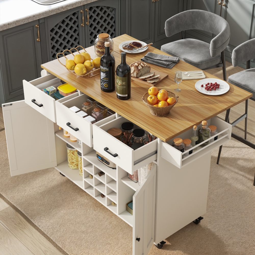 Merax Speisewagen, Küchenwagen, herausnehmbarer Speisewagen mit Arbeitsplatte, Handtuchhalter und Gewürzregal, verstellbare Trennwände, Buffetschrank, Küchenschränke, Tischplatte mit Holzmaserung, weiß Bild 1