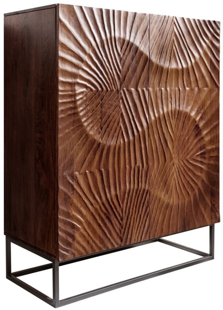 riess-ambiente Highboard SCORPION 120cm dunkelbraun / schwarz · Hochschrank aus Massivholz (Einzelartikel, 1 St), Metall-Gestell · 3D Schnitzereien · 2 Türen · 6 Fächer · Wohnzimmer Bild 1