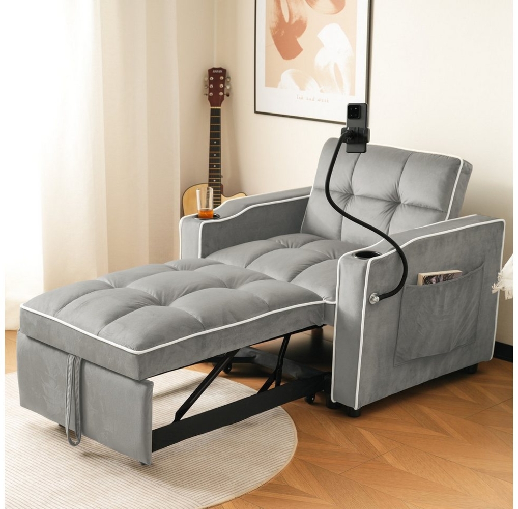 Merax Schlafsofa mit 3-in-1 Bettfunktion, Loungesessel mit Getränke- & Handyhalter, Ausziehbares Sofa Liegestuhl Bild 1