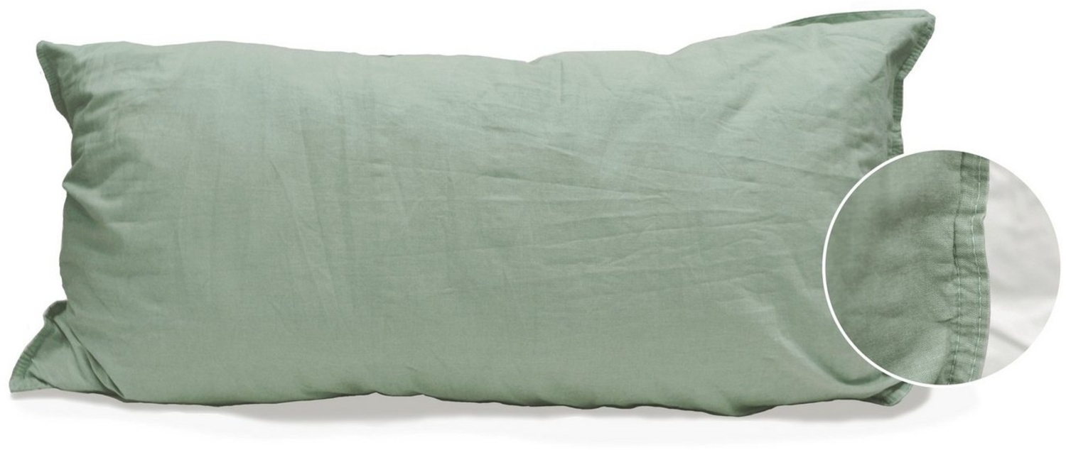 2 Stück Hahn Renforce Kissenbezüge 40x80 cm stonewashed uni olive 123061-518 Bild 1