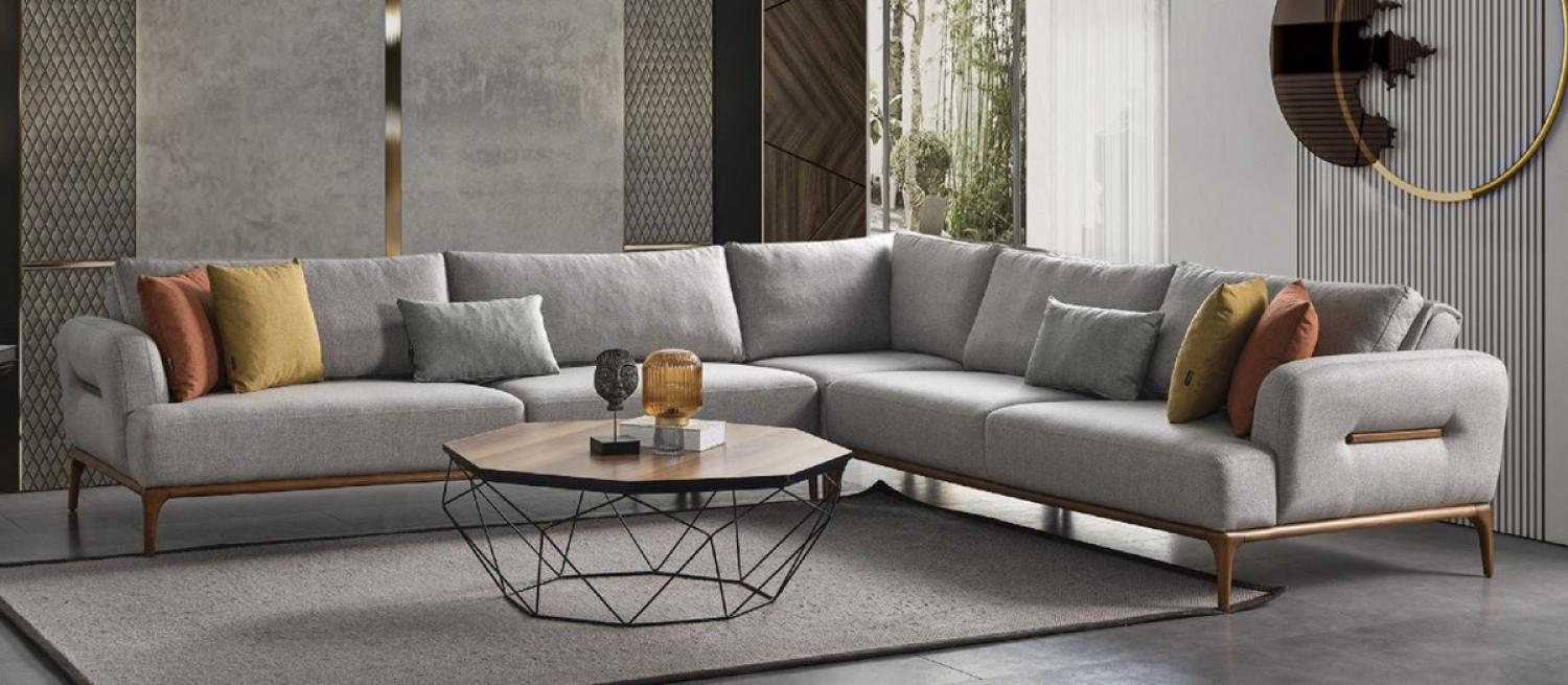 Casa Padrino Luxus Ecksofa mit verstellbaren Rückenlehnen Grau / Braun 325 x 295 x H. 97 cm - Wohnzimmer Sofa mit Schlaffunktion - Wohnzimmer Möbel - Luxus Möbel - Luxus Einrichtung Bild 1