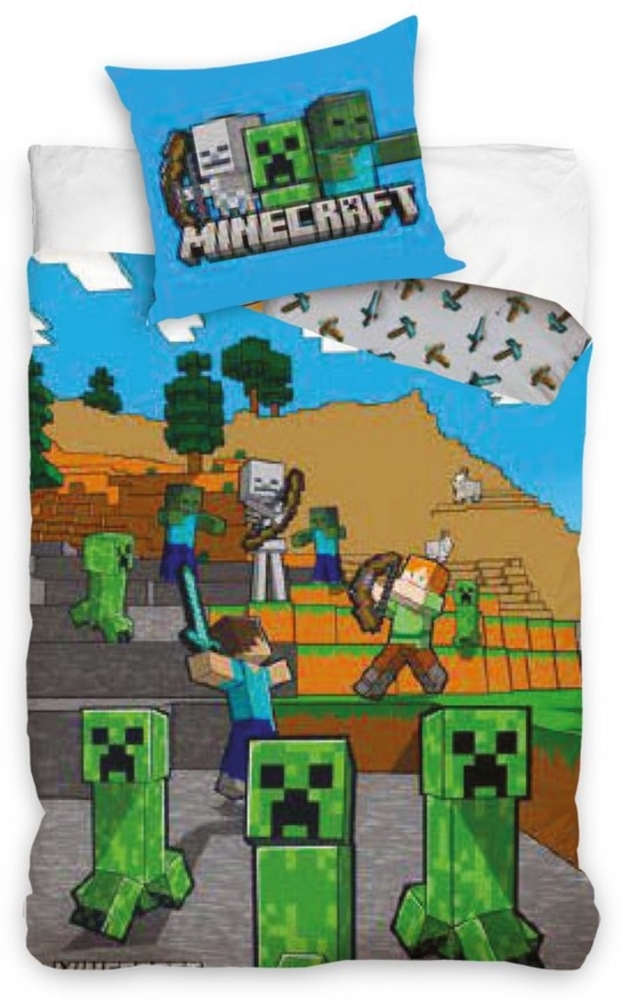 Carbotex Kinderbettwäsche Minecraft Wende Bettwäsche Set 2 tlg. 135 x 200 cm 80 x 80cm Bild 1