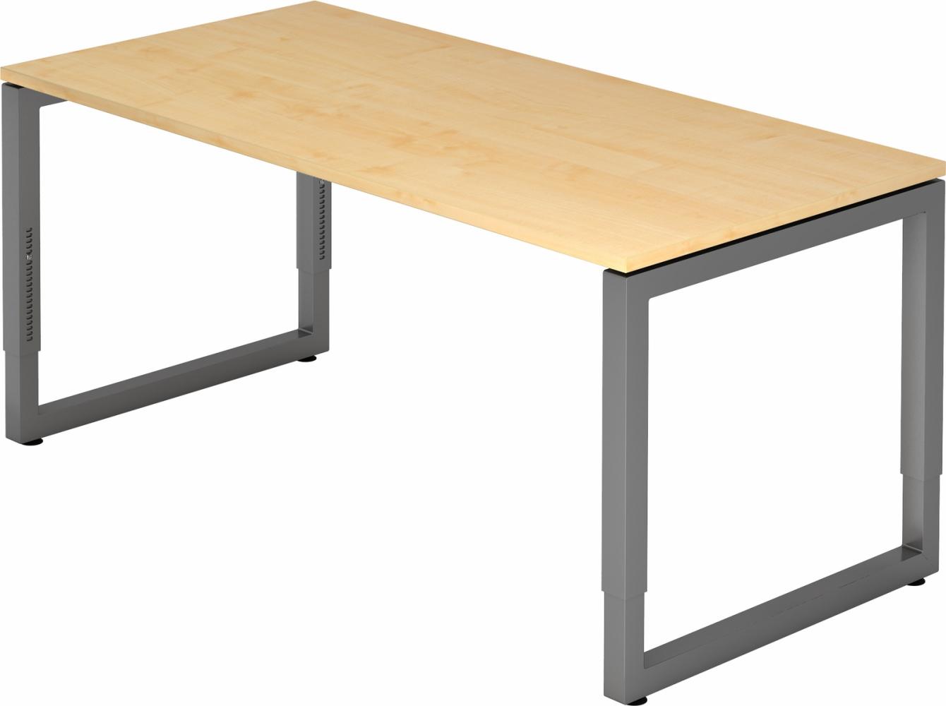 bümö höhenverstellbarer Schreibtisch R-Serie 160x80 cm in Ahorn, Gestell in Graphit - PC Tisch für's Büro manuell höhenverstellbar, Computertisch verstellbar, RS-16-3-G Bild 1