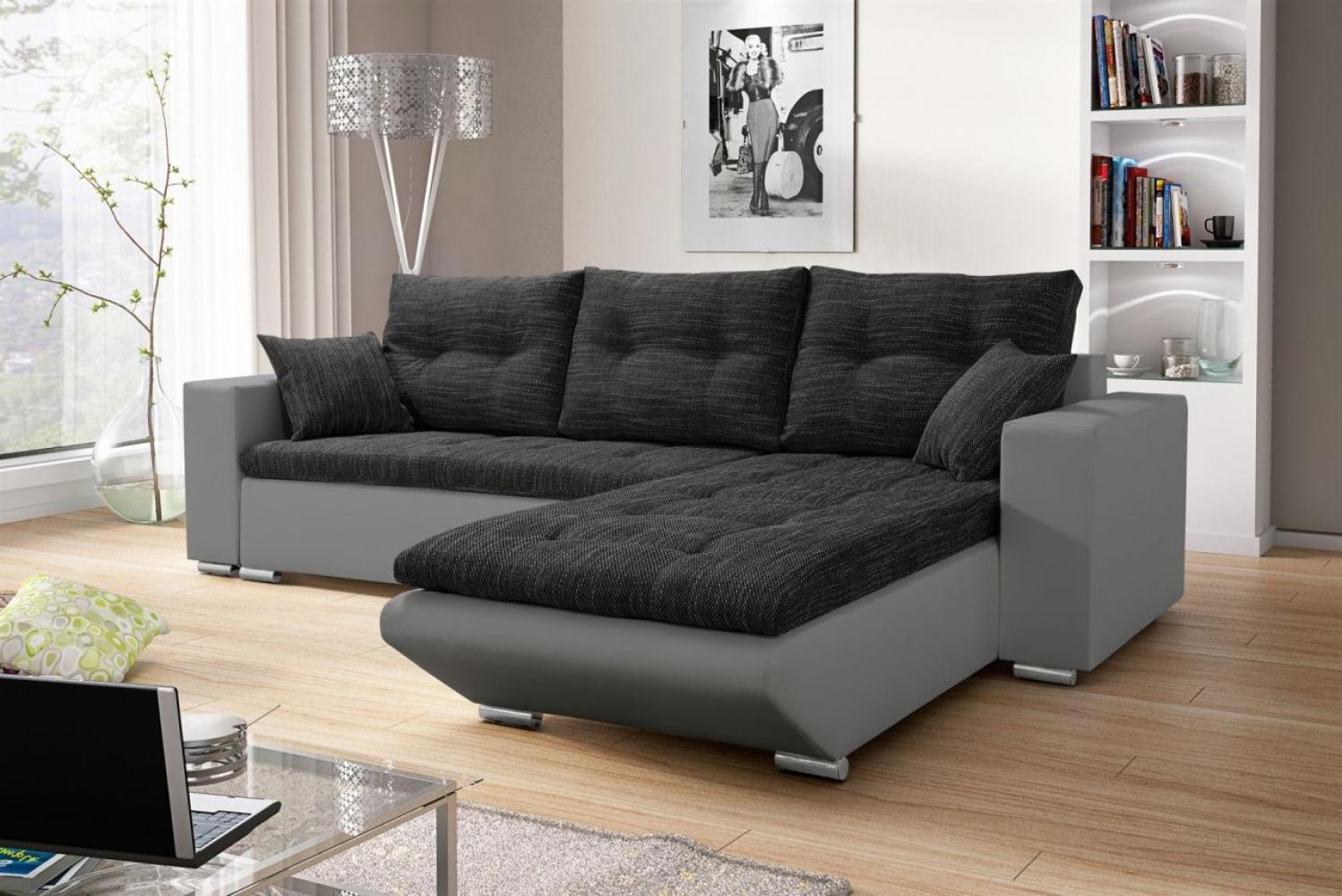 Ecksofa Sofa NINO mit Schlaffunktion Grau-Schwarz Ottomane Rechts Bild 1