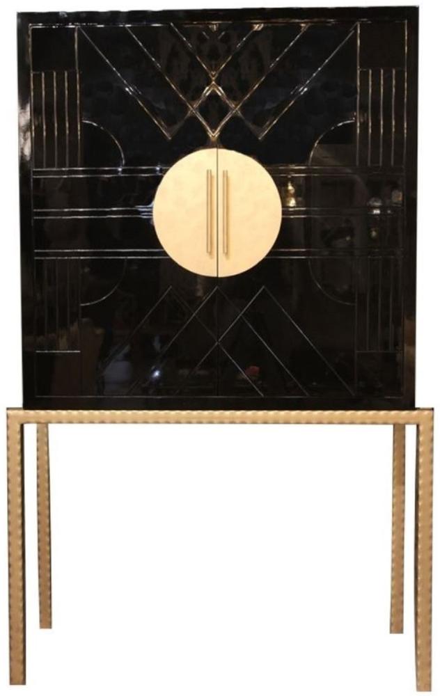 Casa Padrino Designer Barschrank Schwarz / Messingfarben 120 x 40 x H. 190 cm - Edler Weinschrank mit hochwertigen Keramikfliesen - Bar Möbel - Hotel Möbel - Luxus Qualität Bild 1