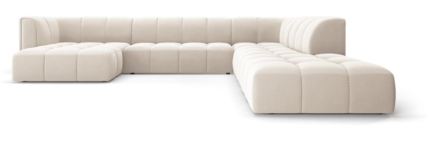 Micadoni Modulares Panorama Ecksofa Serena 7-Sitzer Rechts Samtstoff Hellbeige Bild 1