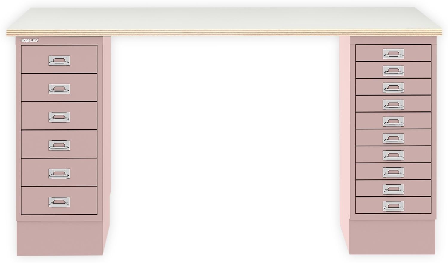 MultiDesk, 1 MultiDrawer mit 10 Schüben, 1 MultiDrawer mit 6 Schüben, Dekor Plywood, Farbe Pastellpink, Maße: H 740 x B 1400 x T 600 mm Bild 1