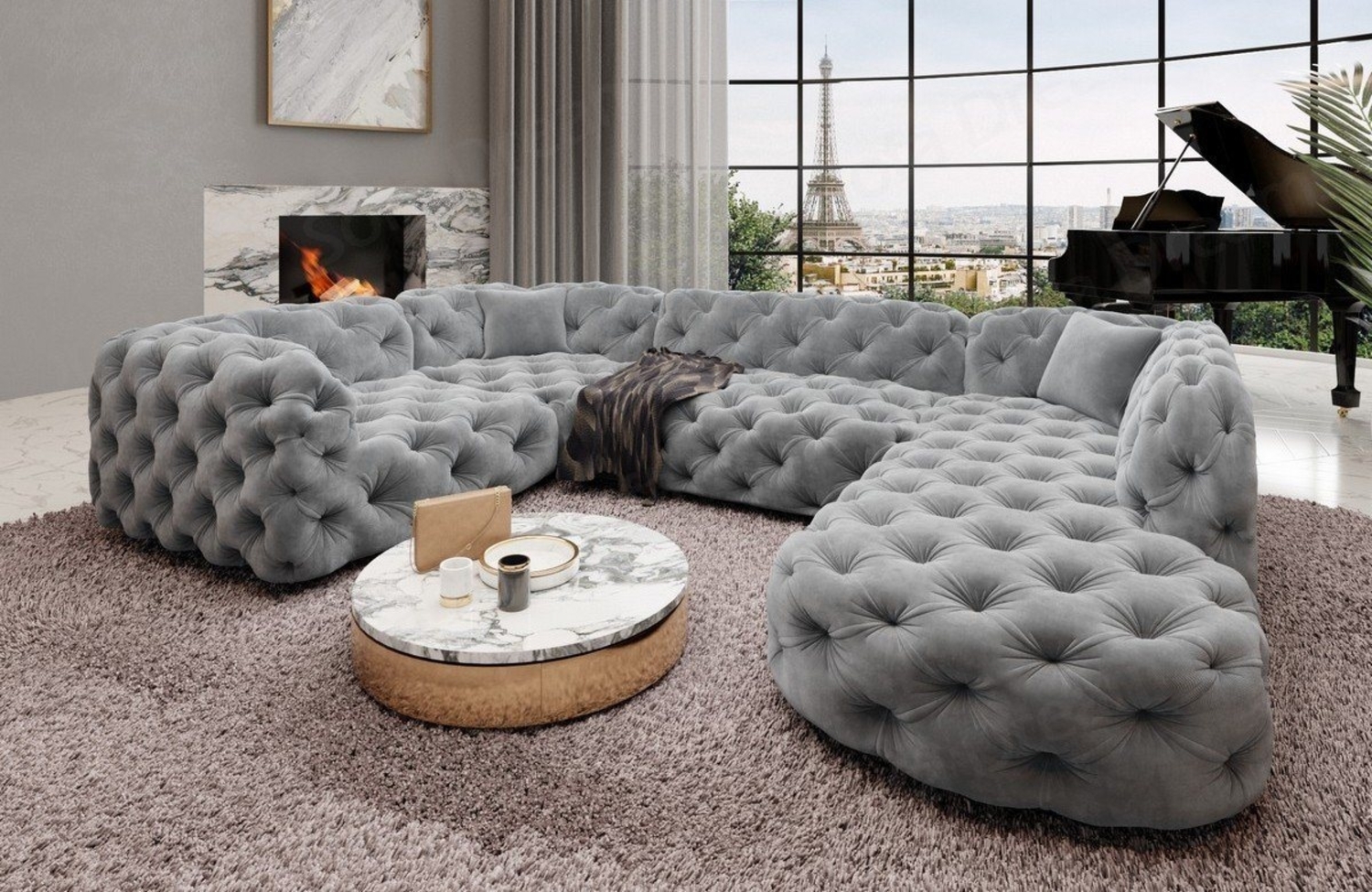 Sofa Dreams Wohnlandschaft Stoff Sofa Design Couch Lanzarote U Form Stoffsofa, Couch im Chesterfield Stil Bild 1