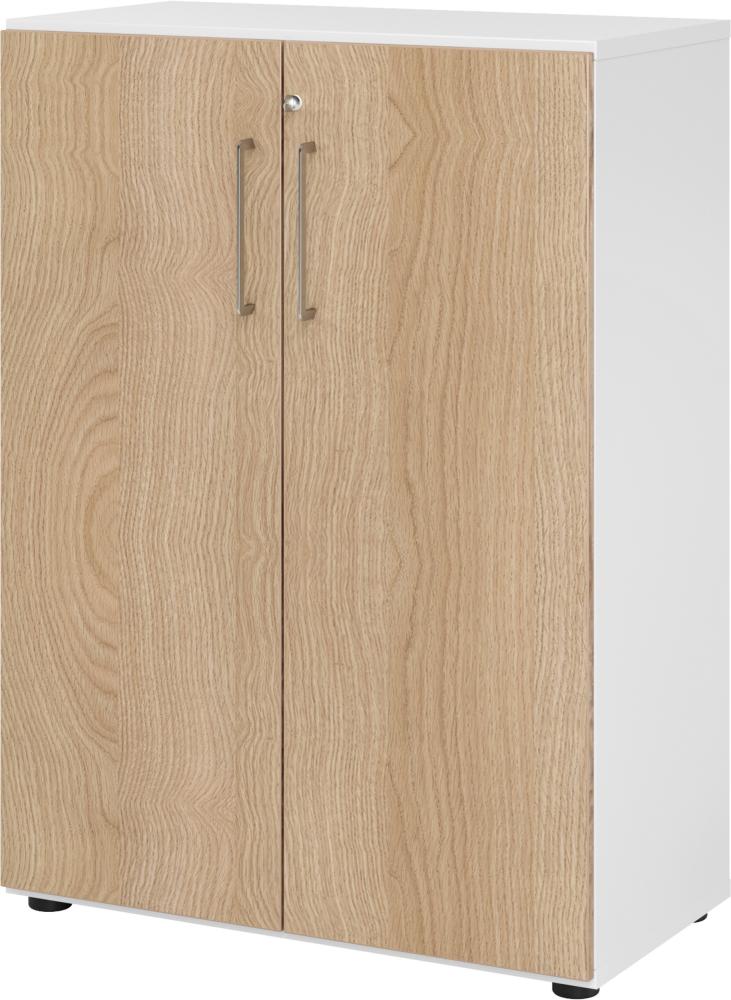 bümö® smart Aktenschrank abschließbar für 3 Ordnerhöhen in Weiß/Eiche Bild 1