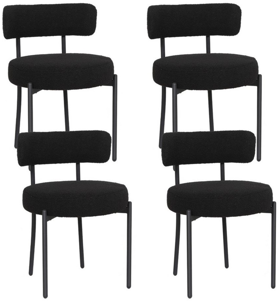 Puluomis Esszimmerstuhl (2/ 4/6er Set Bouclé mit Rückenlehnen, Polsterstühle Küchenstühle mit Metallbeinen, für Esszimmer Küche Wohnzimmer Schlafzimmer, Modern Retro Design, 4 St), Weiß, Schwarz Bild 1